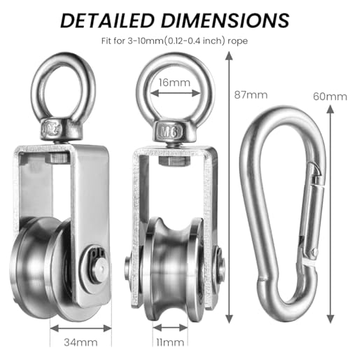 Serplex® Cable Pulley Wheel 304 Stainless Steel Hoisting Pulley Wheel Smooth Bearing Cable Pulley Wheel with Loop 551lbs High Loading Capacity Hoisting Pulley Wheel for Lifting Mechanism, DIY Crafts - Image 3
