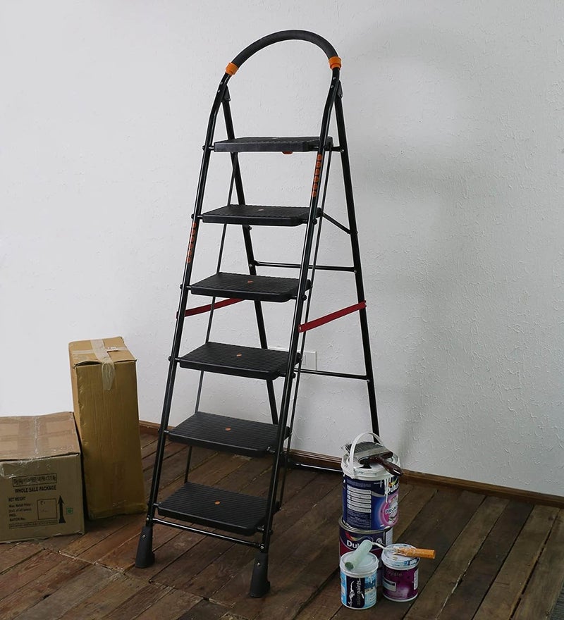 CIPLA PLAST CIPLAPLAST 6 Step Ladder for Home Use Foldable Step Ladder 6 Step Heavy Duty Strong Durable Multipurpose Folding Ladder AntiSkid Shoes Black  - Image 2