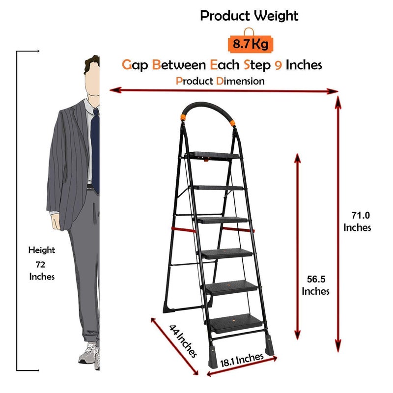 CIPLA PLAST CIPLAPLAST 6 Step Ladder for Home Use Foldable Step Ladder 6 Step Heavy Duty Strong Durable Multipurpose Folding Ladder AntiSkid Shoes Black  - Image 5