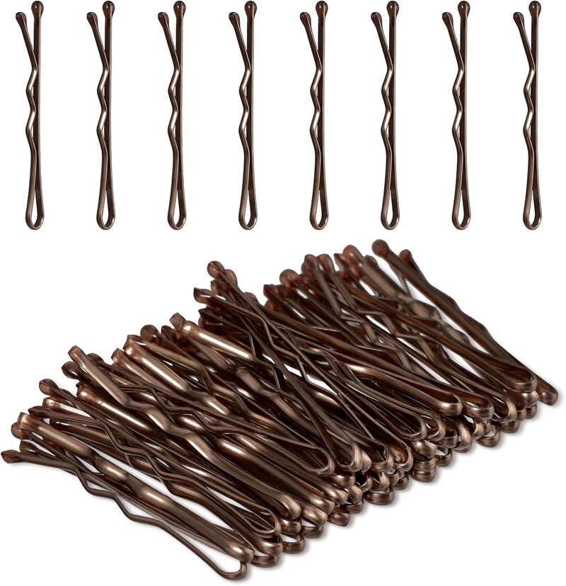 Amabro Mini Bobby Pins, 50PCS 1.37 Inch Small Wavy Hair Pins Metal Hair Clip Hairpins for Women Gilr Kids Buns Long Straight Curly Hair All Hair Types(Brown) - Image 1