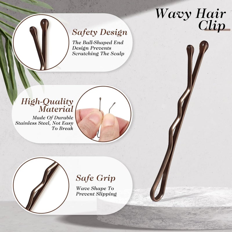 Amabro Mini Bobby Pins, 50PCS 1.37 Inch Small Wavy Hair Pins Metal Hair Clip Hairpins for Women Gilr Kids Buns Long Straight Curly Hair All Hair Types(Brown) - Image 5