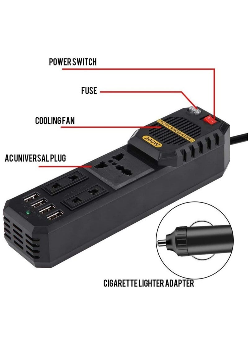 إلترازون 200W Power Inverter, DC 12V to AC 220V Car Power Inverter with 4 USB Ports Multi-Protection Car Charger Adapter - Image 4