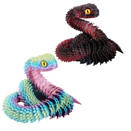 SUMLAND 2PCS 24 3D Printed Snake3D Printed Animals3D Printed Fidget ToysArticulated Crystal AnacondaHome Office Executive Desk Decoration Black Red Rainbow - Image 1