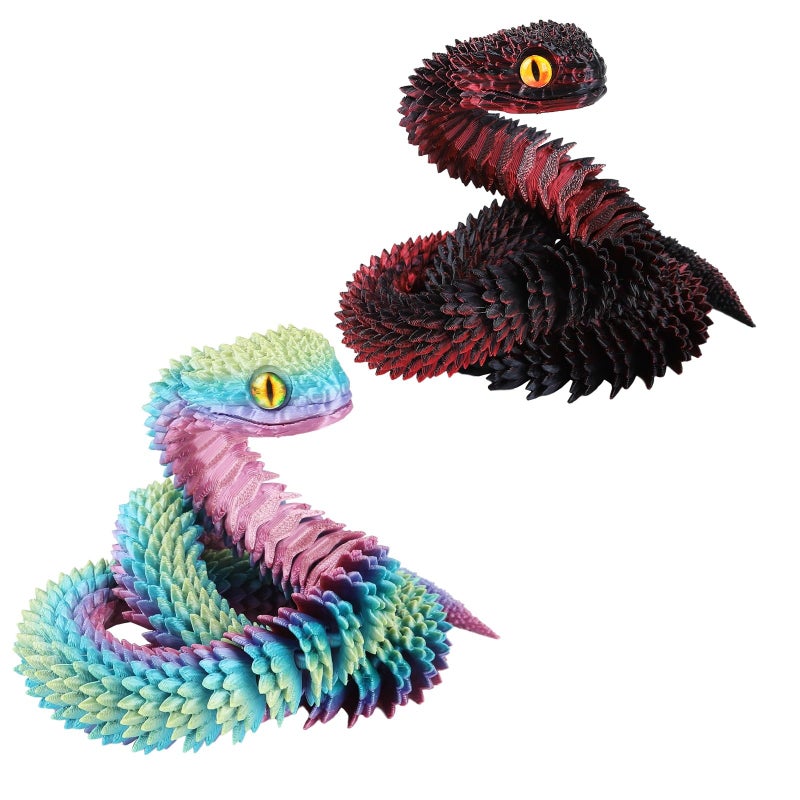 SUMLAND 2PCS 24 3D Printed Snake3D Printed Animals3D Printed Fidget ToysArticulated Crystal AnacondaHome Office Executive Desk Decoration Black Red Rainbow - Image 3