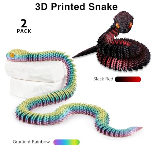SUMLAND 2PCS 24 3D Printed Snake3D Printed Animals3D Printed Fidget ToysArticulated Crystal AnacondaHome Office Executive Desk Decoration Black Red Rainbow - Image 5