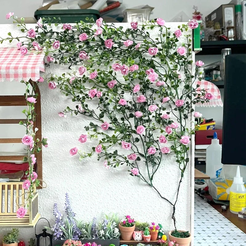 Warmtree Realistic Miniature Artificial Rose Vines - Cute Flower Decorations for DIY Mini Model Railway, Fairy Garden, Architecture Diorama Scenery Landscape Layout (Pink) - Image 1