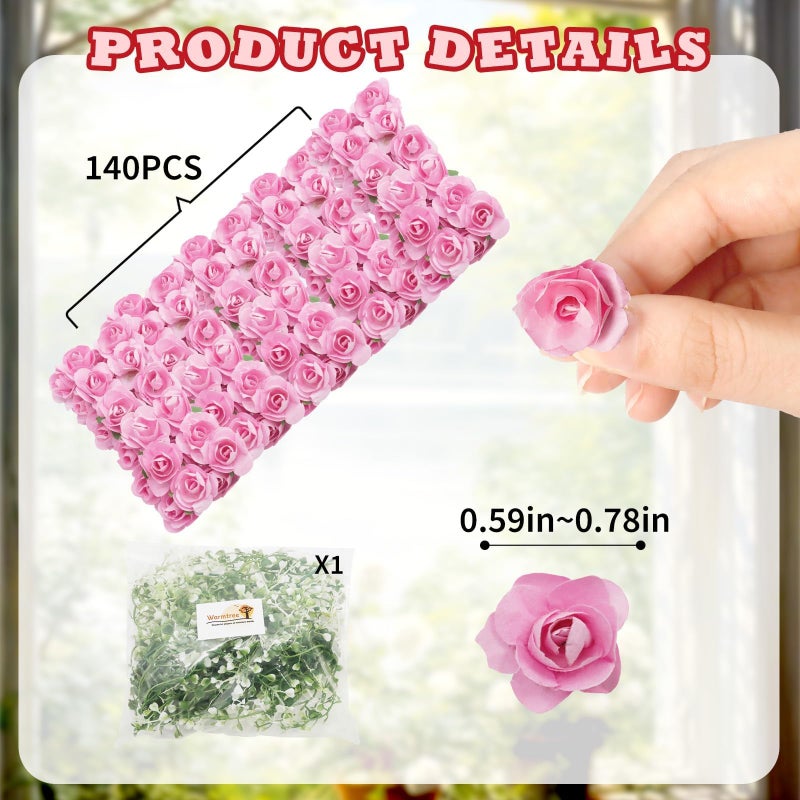 Warmtree Realistic Miniature Artificial Rose Vines - Cute Flower Decorations for DIY Mini Model Railway, Fairy Garden, Architecture Diorama Scenery Landscape Layout (Pink) - Image 2