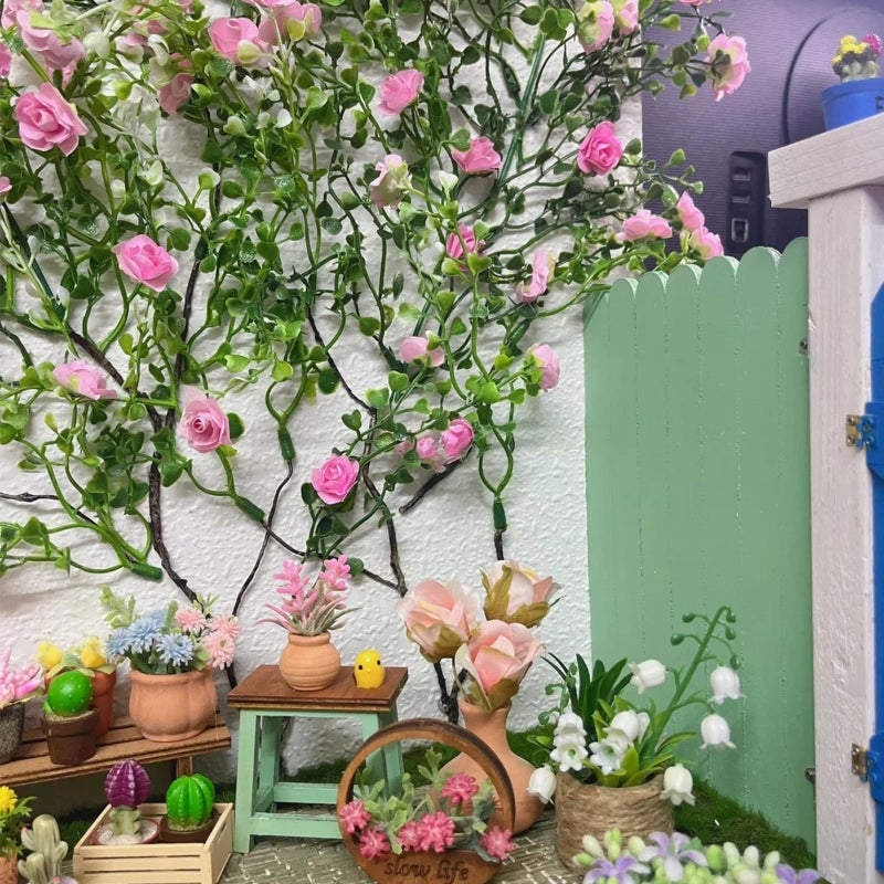 Warmtree Realistic Miniature Artificial Rose Vines - Cute Flower Decorations for DIY Mini Model Railway, Fairy Garden, Architecture Diorama Scenery Landscape Layout (Pink) - Image 3
