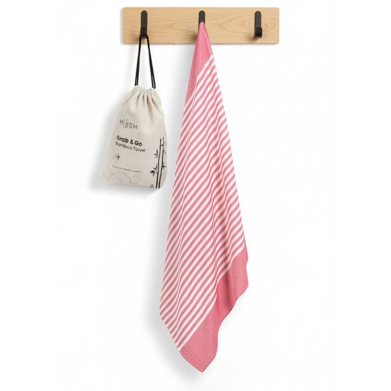 Mush Grab & Go Bamboo Travel Towel | 100% Bamboo Bath Towel for Beach, Hiking & Gym Towel for Men Workout | Compact Towels with Travel Bag | 60x120 cms, 250GSM Quick Dry & Featherlight | Red Stripes - Image 1