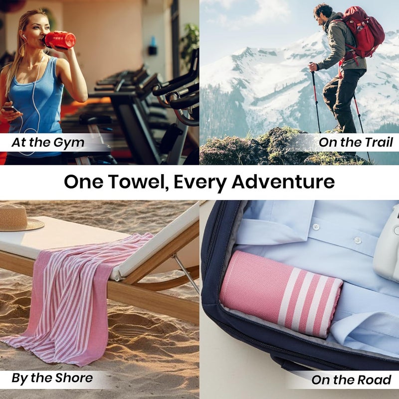 Mush Grab & Go Bamboo Travel Towel | 100% Bamboo Bath Towel for Beach, Hiking & Gym Towel for Men Workout | Compact Towels with Travel Bag | 60x120 cms, 250GSM Quick Dry & Featherlight | Red Stripes - Image 4