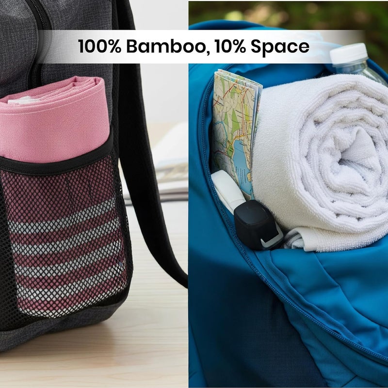 Mush Grab & Go Bamboo Travel Towel | 100% Bamboo Bath Towel for Beach, Hiking & Gym Towel for Men Workout | Compact Towels with Travel Bag | 60x120 cms, 250GSM Quick Dry & Featherlight | Red Stripes - Image 5