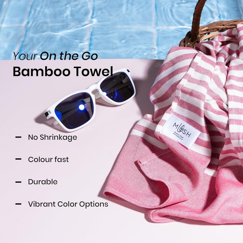 Mush Grab & Go Bamboo Travel Towel | 100% Bamboo Bath Towel for Beach, Hiking & Gym Towel for Men Workout | Compact Towels with Travel Bag | 60x120 cms, 250GSM Quick Dry & Featherlight | Red Stripes - Image 3