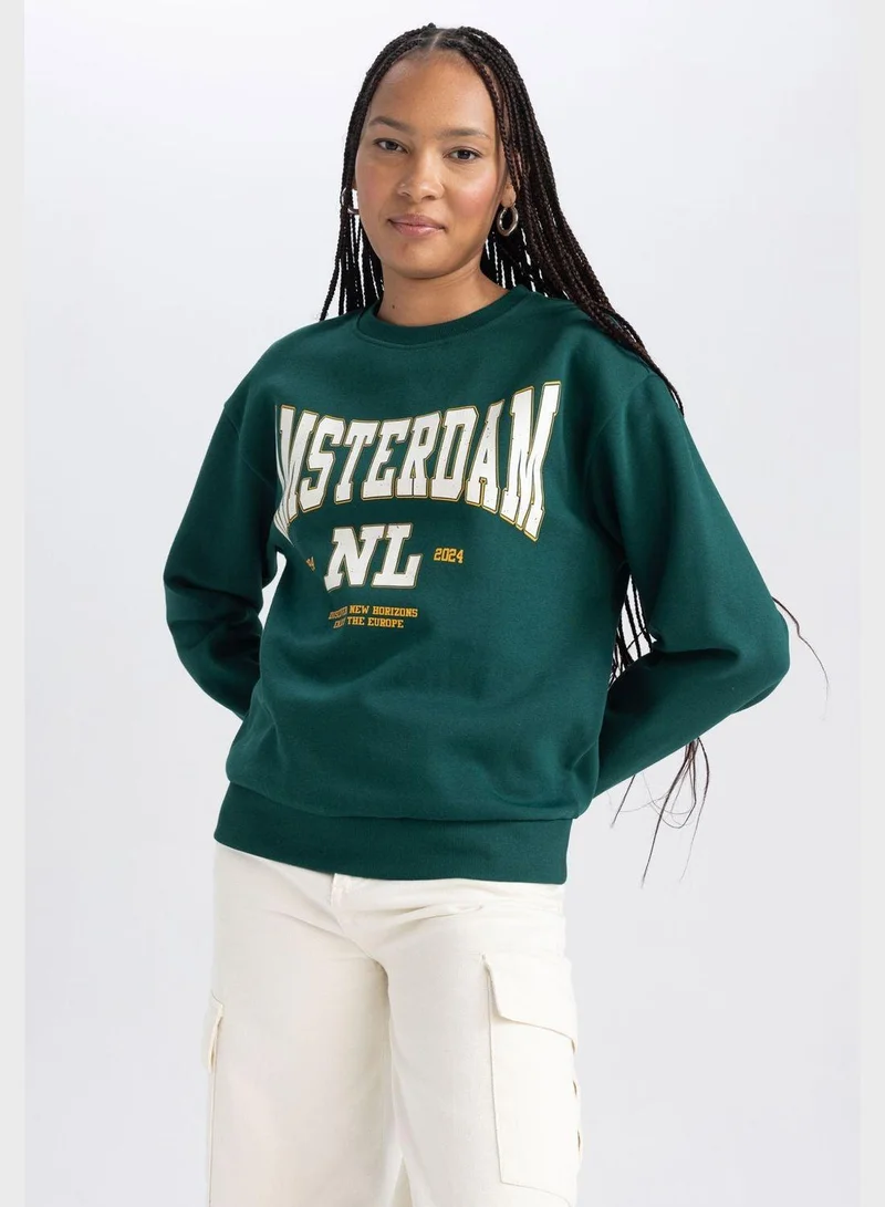 DeFacto Crew Neck Graphic Printed Sweatshirt