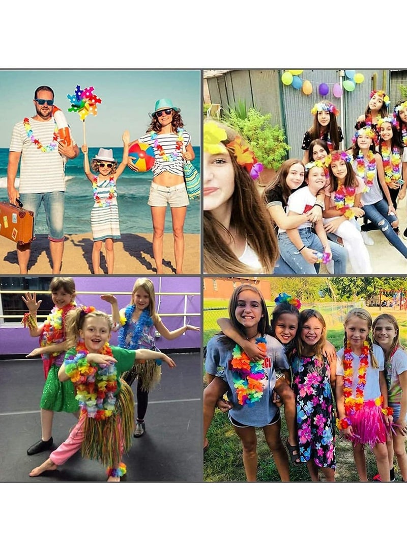 40 Counts Hawaiian Leis, Luau Party Supplies of Elastic Flowers Necklaces, Headbands and Wristbands - Tropical Hawaiian Decorations, Beach Party Decorations, Birthday Party Favors