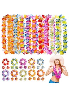 HomarKet 40 Counts Hawaiian Leis, Luau Party Supplies of Elastic Flowers Necklaces, Headbands and Wristbands - Tropical Hawaiian Decorations, Beach Party Decorations, Birthday Party Favors  - Image 1
