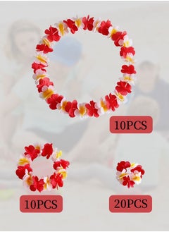 HomarKet 40 Counts Hawaiian Leis, Luau Party Supplies of Elastic Flowers Necklaces, Headbands and Wristbands - Tropical Hawaiian Decorations, Beach Party Decorations, Birthday Party Favors  - Image 3