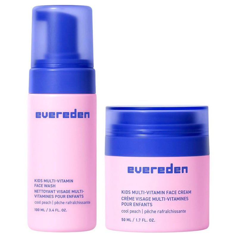 Evereden Kids Happy Face Duo (Cool Peach) - Multi-Vitamin Face Wash & Face Cream Set - Clean & Vegan Skin Care for Kids 3+ - Moisturizing, Nourishing, & Protective Skin Care Set - Image 1