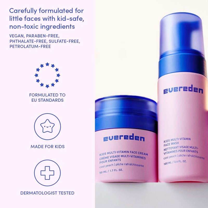 Evereden Kids Happy Face Duo (Cool Peach) - Multi-Vitamin Face Wash & Face Cream Set - Clean & Vegan Skin Care for Kids 3+ - Moisturizing, Nourishing, & Protective Skin Care Set - Image 5