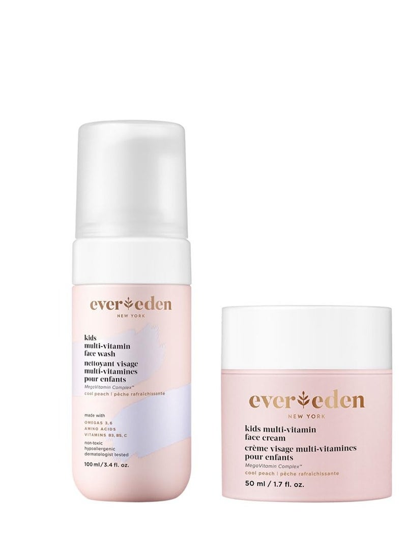 Evereden Evereden Kids Happy Face Duo (Cool Peach) - Multi-Vitamin Kids Face Wash & Cream Set - Clean, Vegan Skin Care for 3+ - Moisturizing, Nourishing, Protective  - Image 1