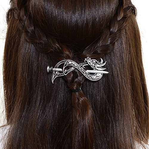 LQQQL Norse Celtic Wedding Hair Accessories-Viking Antique Silver Dragon Hair Sticks Hairpin Viking Hair Slide Hairpins Men Clips Hair Jewelry Gifts Celtics Knot Hair Barrette for Women(F-B) - Image 1