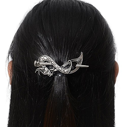 LQQQL Norse Celtic Wedding Hair Accessories-Viking Antique Silver Dragon Hair Sticks Hairpin Viking Hair Slide Hairpins Men Clips Hair Jewelry Gifts Celtics Knot Hair Barrette for Women(F-B) - Image 4