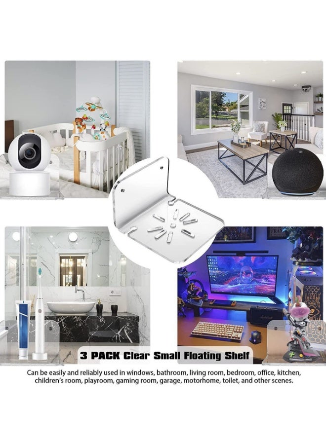 Acrylic Small Wall Shelf Set of 3 for Security Cameras, Baby Monitors, Speakers Easy to Install No Drill, with Cable Clips - Image 4