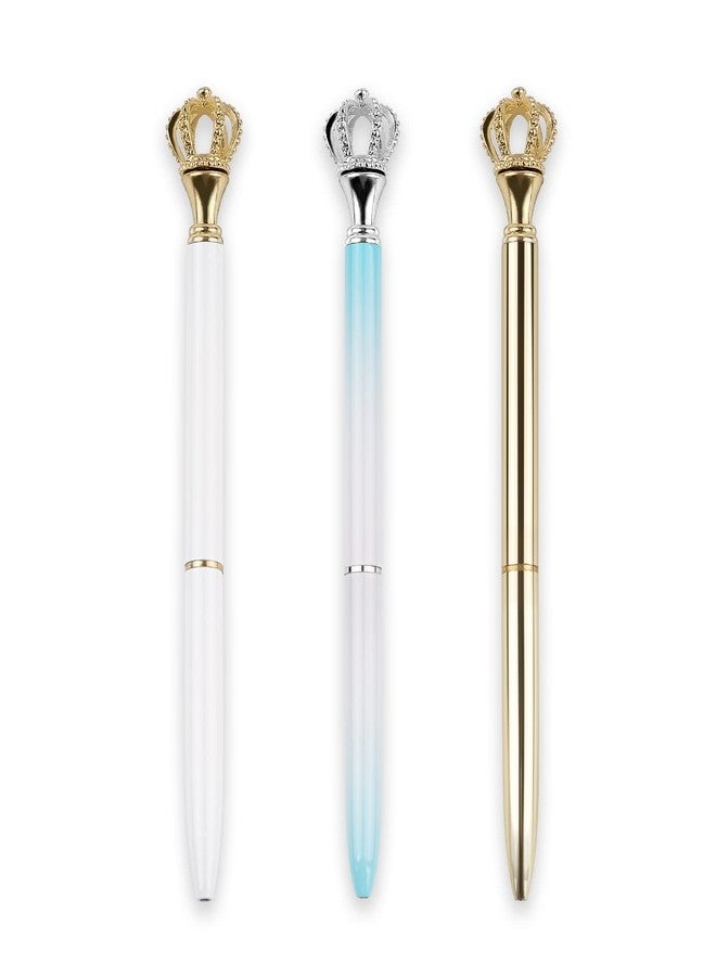 YOUMI Ballpoint Pens 3 PCS Sparkling Bling Diamond Crown Top Black Ink Refills Writing Pen Set Office Supplies Stationery Gift Suitable for School Office Home Wedding Decorate(Set3) - Image 1