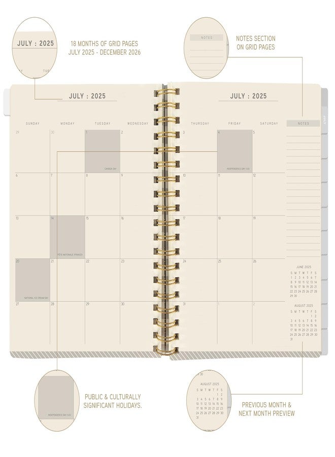 جرافيك مخطط جرافيك 2026 حلزوني من الجلد النباتي | منظم لمدة 18 شهرًا من يوليو 2025 إلى ديسمبر 2026 | صفحات أسبوعية وشهرية | قائمة مهام وملاحظات | فواصل مرجعية | ملصقات تذكير | السعادة هي | 8 × 10 - Image 3