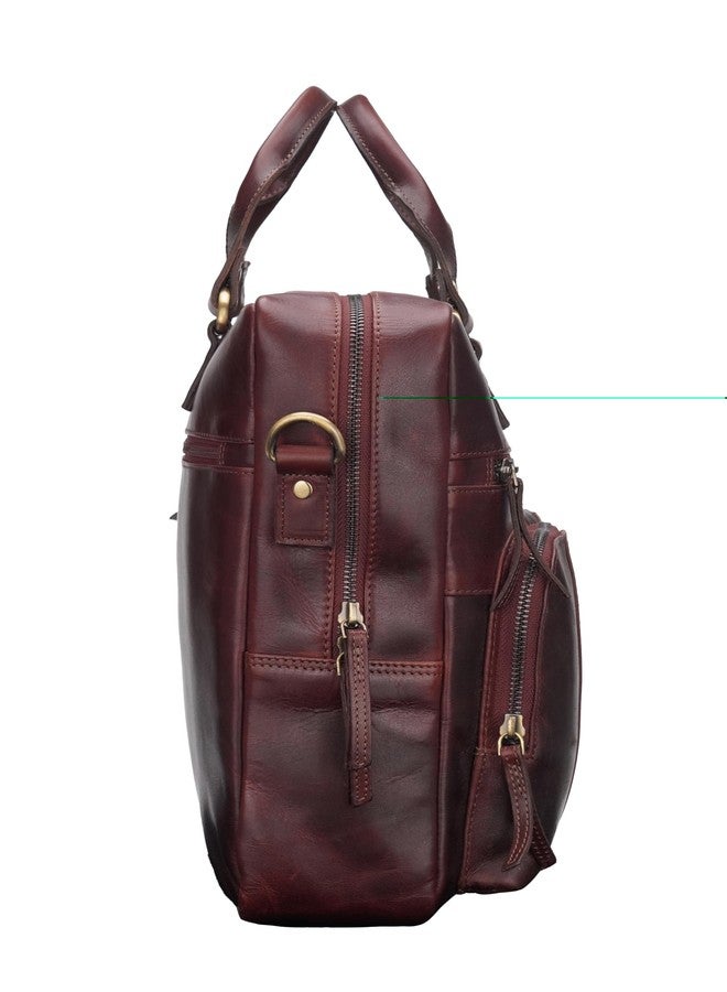 RINEZZA Genuine Leather Laptop Messenger Bag for Men,Brown Oil Pull Up, Multiple Pockets, Adjustable Shoulder Strap - Image 4