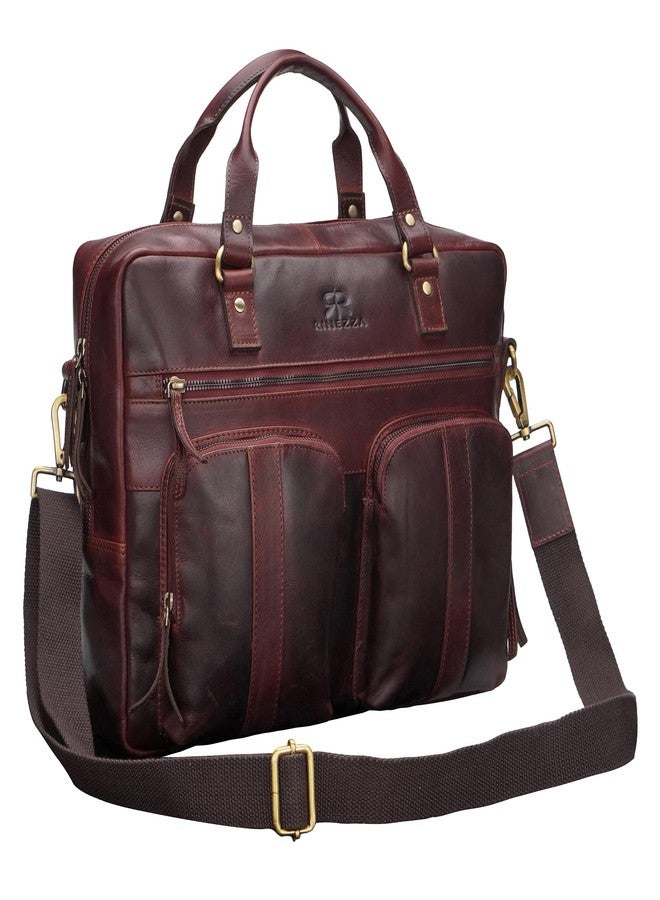 RINEZZA Genuine Leather Laptop Messenger Bag for Men,Brown Oil Pull Up, Multiple Pockets, Adjustable Shoulder Strap - Image 2