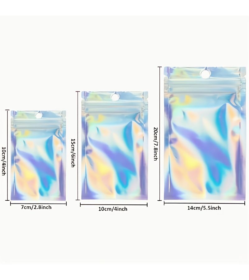 20 Pcs Holographic Odor Proof Resealable Bags With Flat Zipper Lock 7x10cm - Image 3