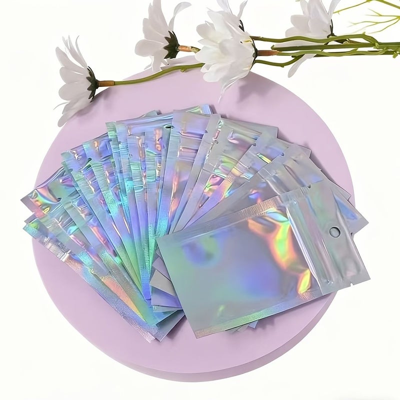20 Pcs Holographic Odor Proof Resealable Bags With Flat Zipper Lock 7x10cm - Image 2