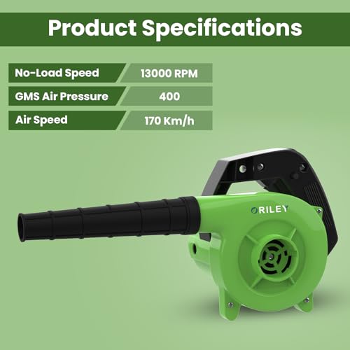 ORILEY 500W Electric Air Blower Garden Leaf Dust Cleaner 13000 RPM Suction 400GMS Airfoil Dirt Cleaning 170km/h Airflow with Unbreakable Body & Glossy Finish for Snow (Green) - Image 2