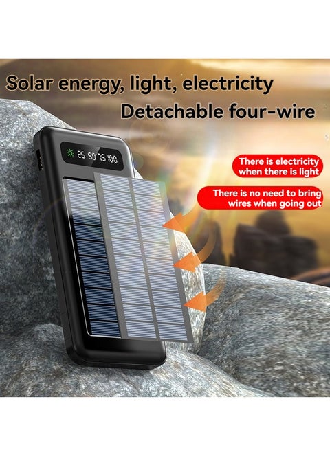 Ultra-thin solar power bank with built-in charging cable and portable stand 10000 mAh large capacity universal fast charging mobile power supply (black)