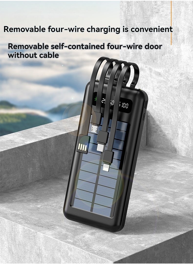 Generic - Ultra-thin solar power bank with built-in charging cable and portable stand 10000 mAh large capacity universal fast charging mobile power supply (black) - Image 1