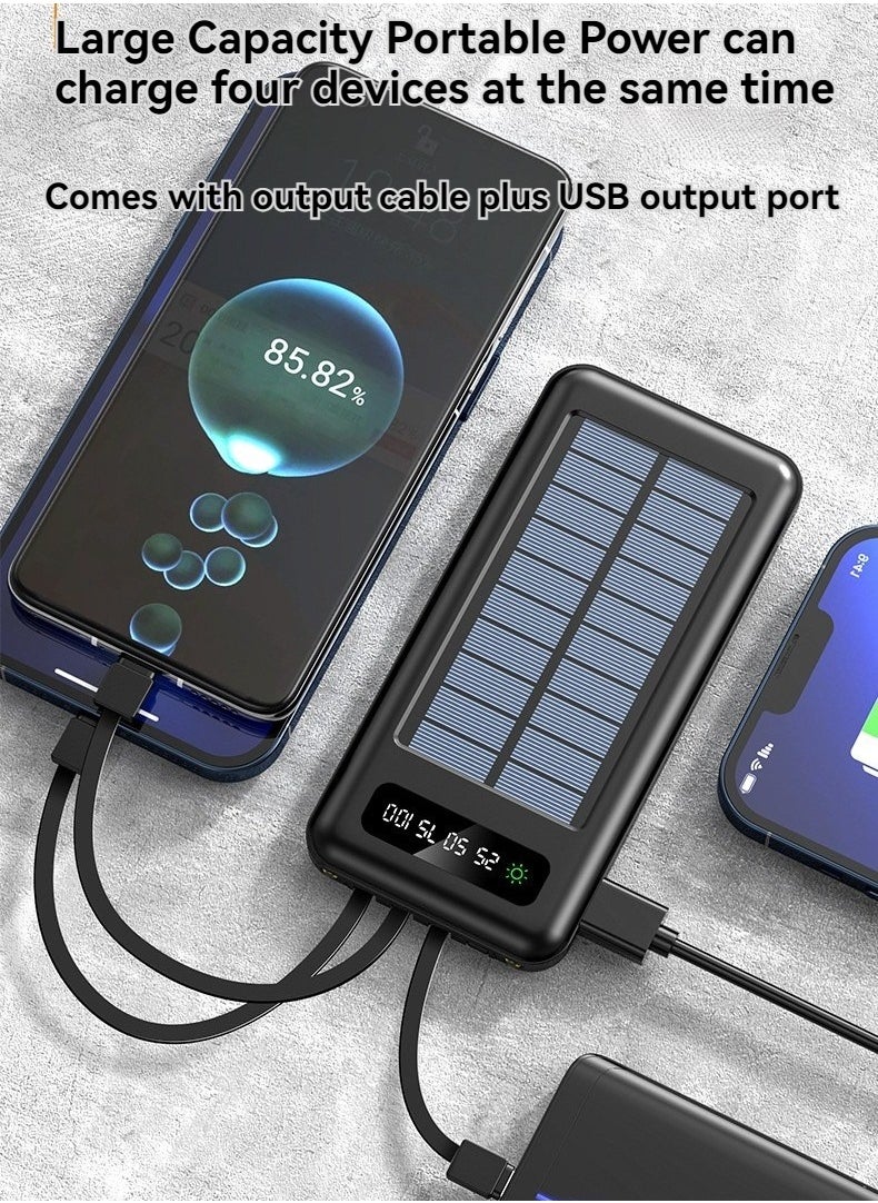 Generic - Ultra-thin solar power bank with built-in charging cable and portable stand 10000 mAh large capacity universal fast charging mobile power supply (black) - Image 1
