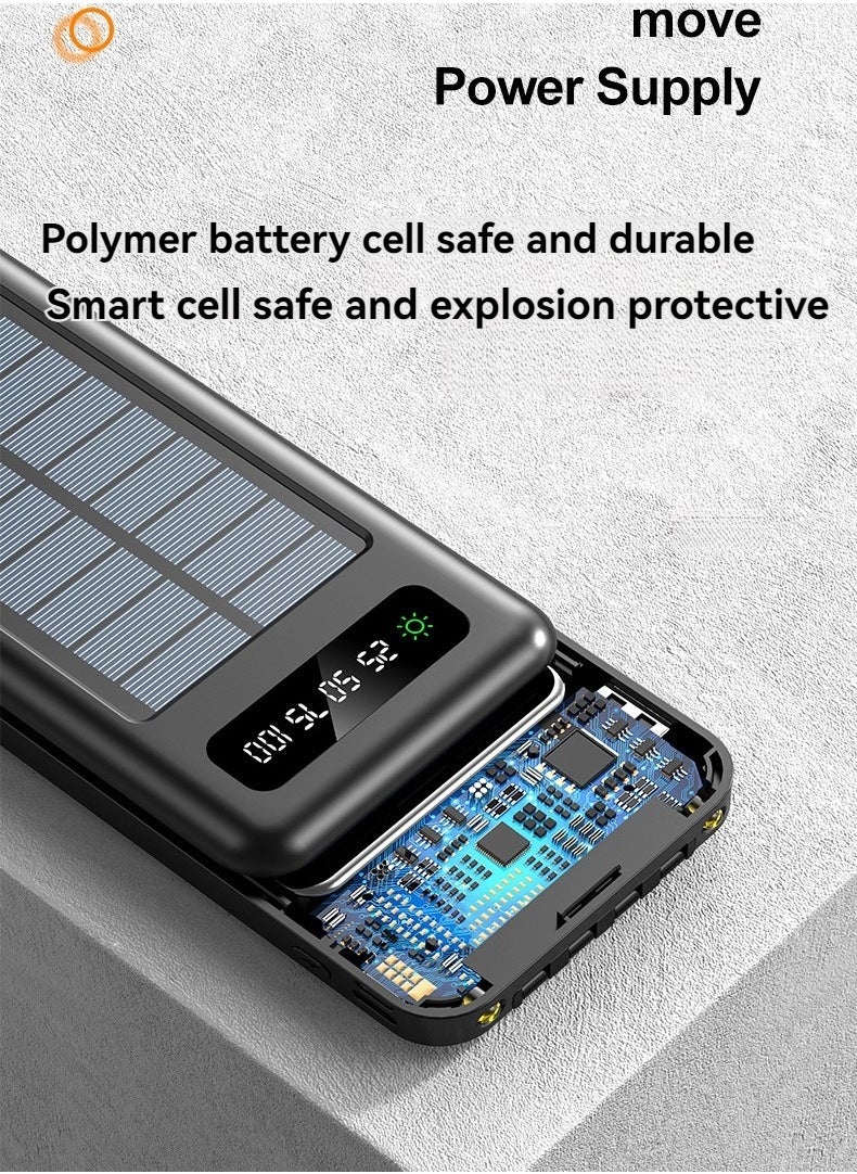 Generic - Ultra-thin solar power bank with built-in charging cable and portable stand 10000 mAh large capacity universal fast charging mobile power supply (black) - Image 1
