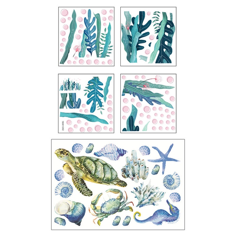 Room Decor Seaweed Plant Wall Stickers Self-Adhesive Wall Decoration Blue 24x23cm 2 Sets - Image 1