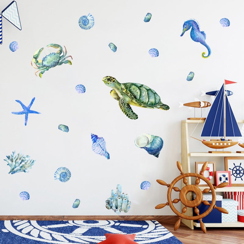 Room Decor Seaweed Plant Wall Stickers Self-Adhesive Wall Decoration Blue 24x23cm 2 Sets - Image 3