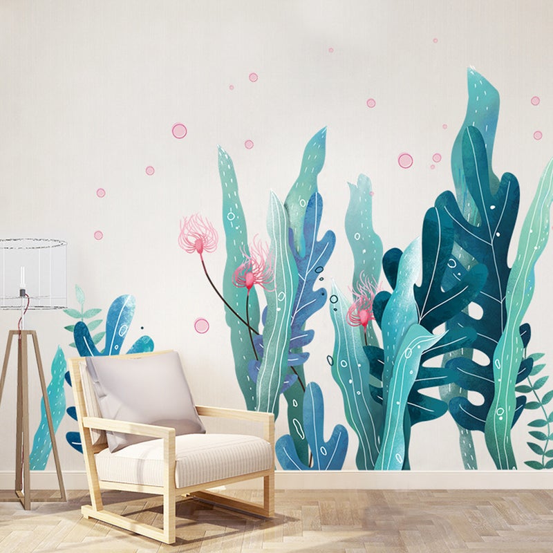 Room Decor Seaweed Plant Wall Stickers Self-Adhesive Wall Decoration Blue 24x23cm 2 Sets - Image 4