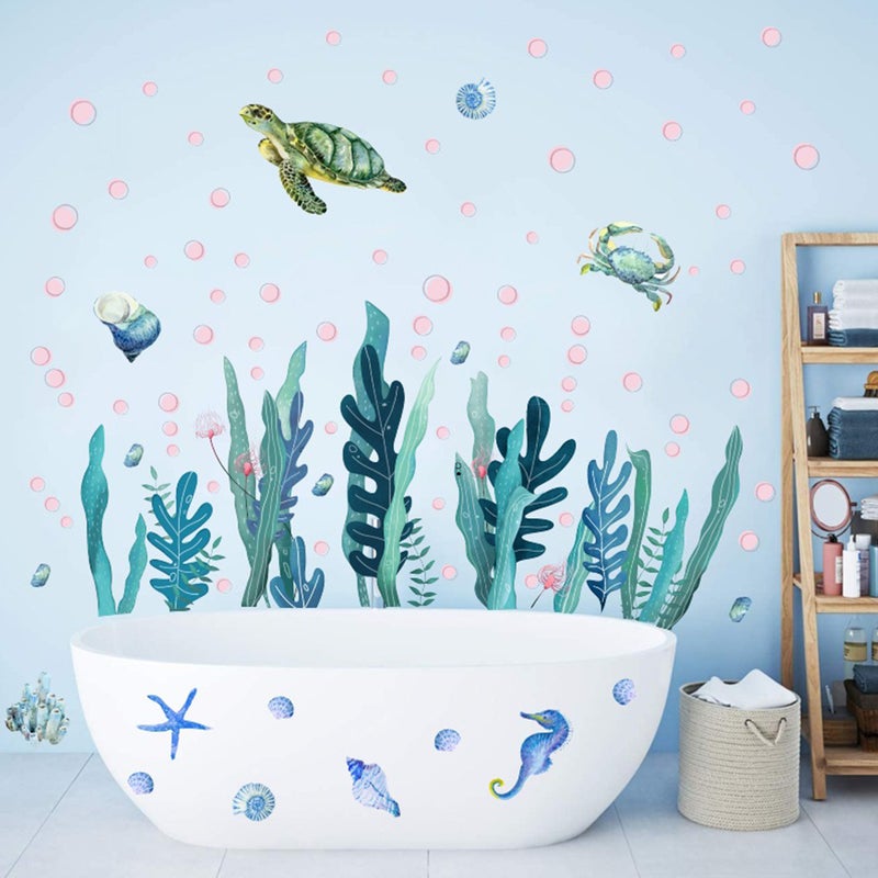 Room Decor Seaweed Plant Wall Stickers Self-Adhesive Wall Decoration Blue 24x23cm 2 Sets - Image 5