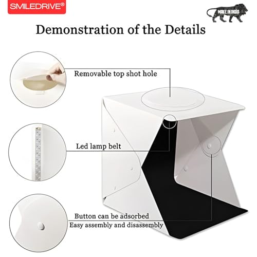 SMILEDRIVE® Mini Portable Professional Photo Light Booth Product Photography Booth Studio with 1 LED Strips– 40x40x40 cm - Made in India - Image 5