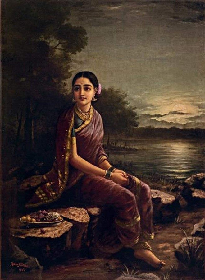 Tallenge - Raja Ravi Varma - Radha in the Moonlight - Small Poster(Paper,12 x 17 inches, MultiColour) - Image 1