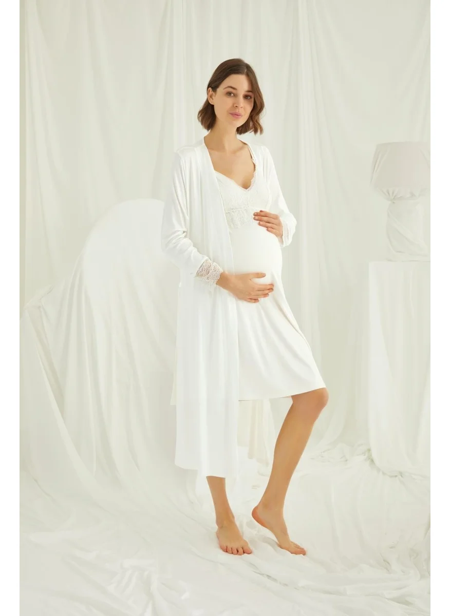 Monamise Women's Lace Maternity and Postpartum Dressing Gown Set