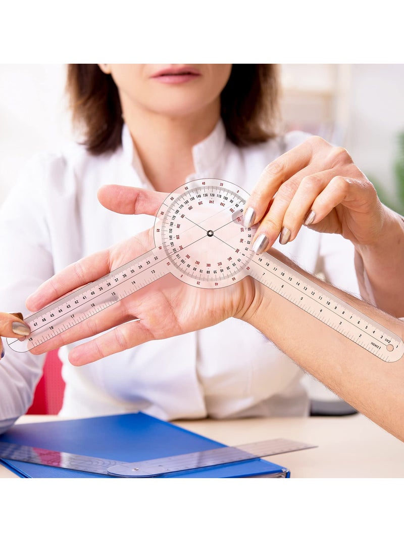 12 Inch Goniometer Transparent Orthopedic Angle Ruler Plastic Goniometer 360 Degree for Body Measuring Tape Goniometer Protractor Ruler (2 pcs)