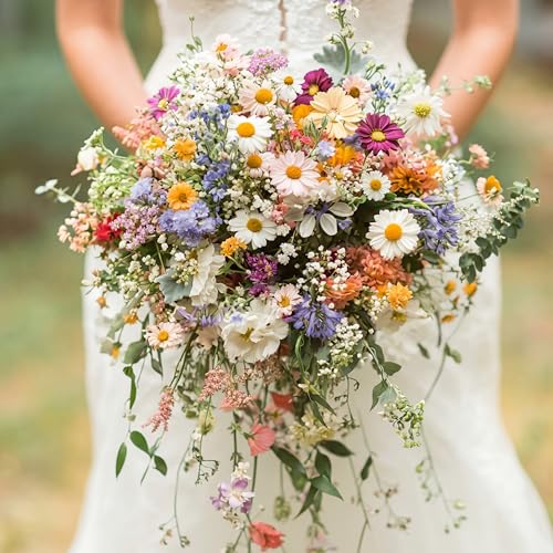 Giegxin Wildflower Wedding Bouquet for Bride Bridesmaid Spring Artificial Wildflowers Bridal Bouquet Fake Daisy Sunflower Boho Silk Floral for Wedding Arrangements Home Vase Centerpieces Outdoor Decor - Image 1