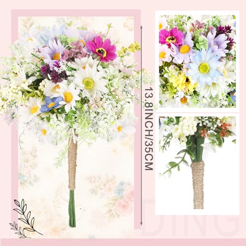 Giegxin Wildflower Wedding Bouquet for Bride Bridesmaid Spring Artificial Wildflowers Bridal Bouquet Fake Daisy Sunflower Boho Silk Floral for Wedding Arrangements Home Vase Centerpieces Outdoor Decor - Image 3