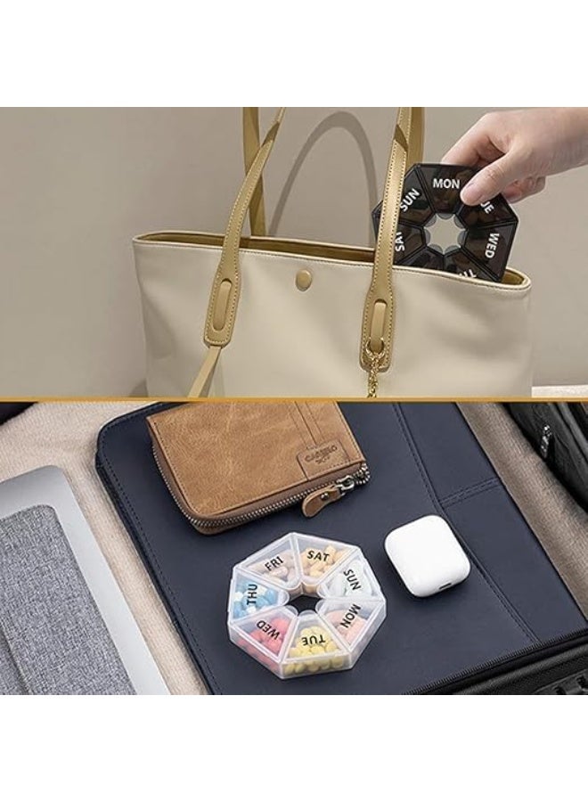 منظم حبوب الدواء الاسبوعي المحمول 7 ايام، صندوق تخزين الاقراص البلاستيكية بلون نقي، مقسم ادوية مضغوط للاستخدام اليومي للكبسولات والمكملات الغذائية، حافظة حبوب السفر لروتين الجمال الصحي (بينك) - Image 4