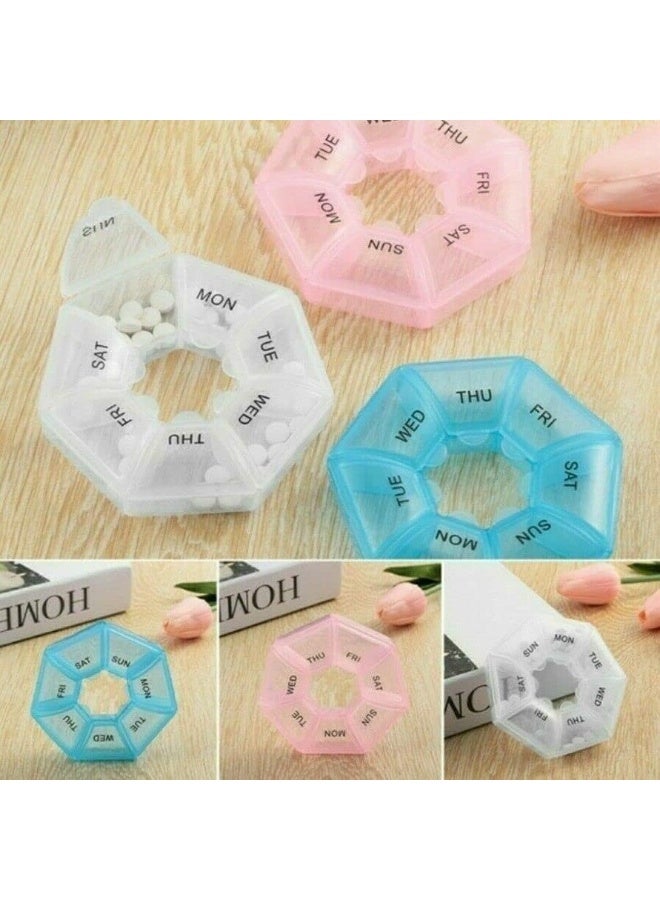 منظم حبوب الدواء الاسبوعي المحمول 7 ايام، صندوق تخزين الاقراص البلاستيكية بلون نقي، مقسم ادوية مضغوط للاستخدام اليومي للكبسولات والمكملات الغذائية، حافظة حبوب السفر لروتين الجمال الصحي (بينك) - Image 2