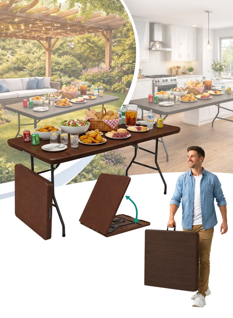Toshionics Folding Lightweight Trestle Outdoor Garden Patio Camping Table 180×74×74 cm – Heavy-Duty Picnic & Camping Table with Safety Lock, Anti-Slip Feet, 120 kg Load Capacity, Space-Saving Foldable Dining Table for Garden, BBQ, Party and Events - Image 2